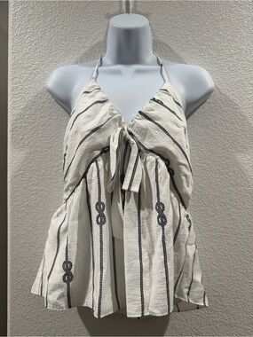 White House Black Market White Striped Tie-Front Halter Camisole